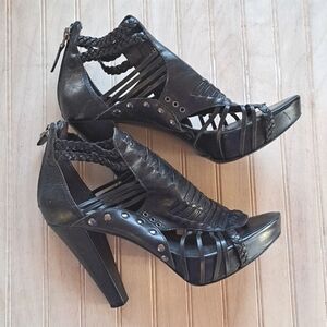 Pour La Victoire Pascal Braided Strappy Leather Platform High Heels Vero Cuoio